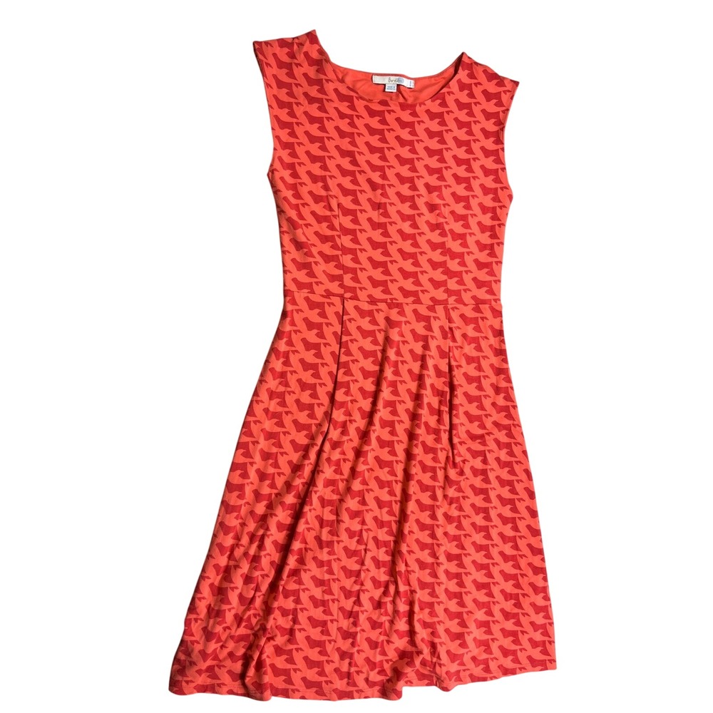Boden Coral Red Geometric Print Fit & Flare Dress‎ US 6 Sleeveless Midi